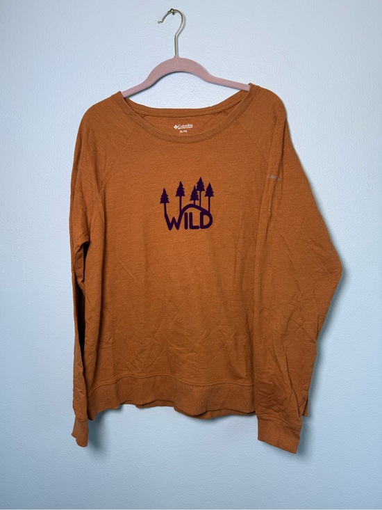 Columbia Tops - Columbia Women’s Rust Orange Crewneck Sweatshirt with Purple 'Wild' Graphic